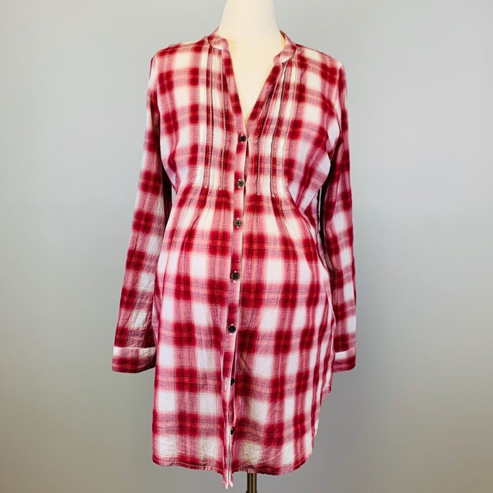 Motherhood Maternity Red & Cream Button Down, M